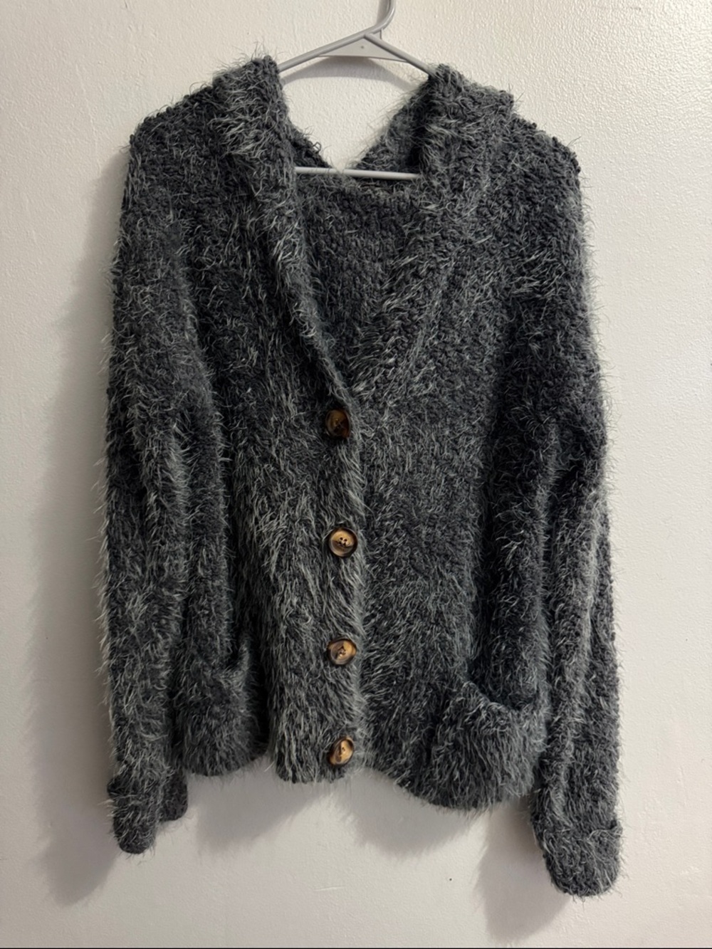 POL Button-Up Hooded Cardigan - Charcoal Gray